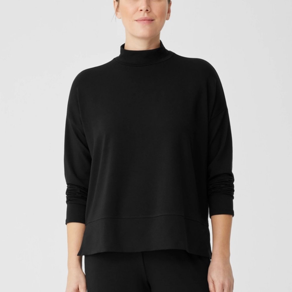 Eileen Fisher Mock Neck Tencel Jersey Stretch Box Top F22 Medium